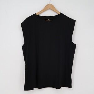 GRECERELLE Muscle Tee Womens 2XL Solid Black Sleeveless Crew Neck NEW